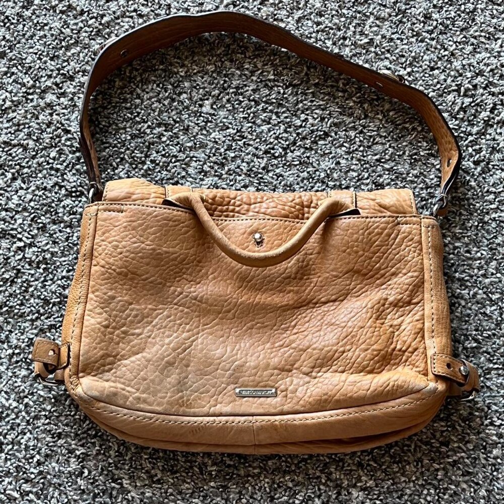 Rebecca Minkhoff Tan Pebbled Leather Shoulder Bad Studded Strap Normcore Y2K - Picture 6 of 8